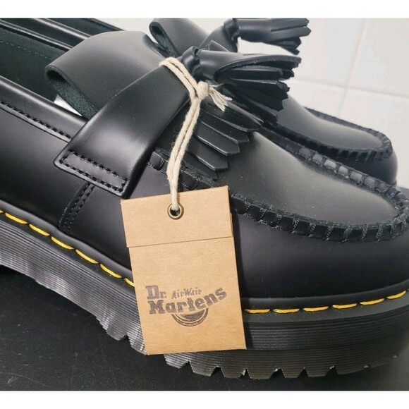 Doc Martens Adrian Quad Leather Platform Tassel Yellow Stitch Loafers M9 W10 - Picture 6 of 13